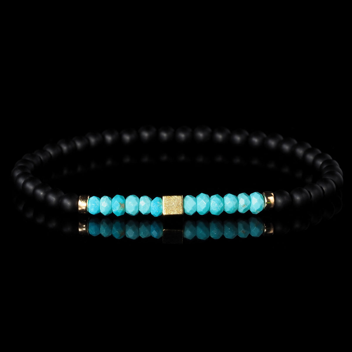 Turquoise, Onyx + Yellow Gold Bracelet