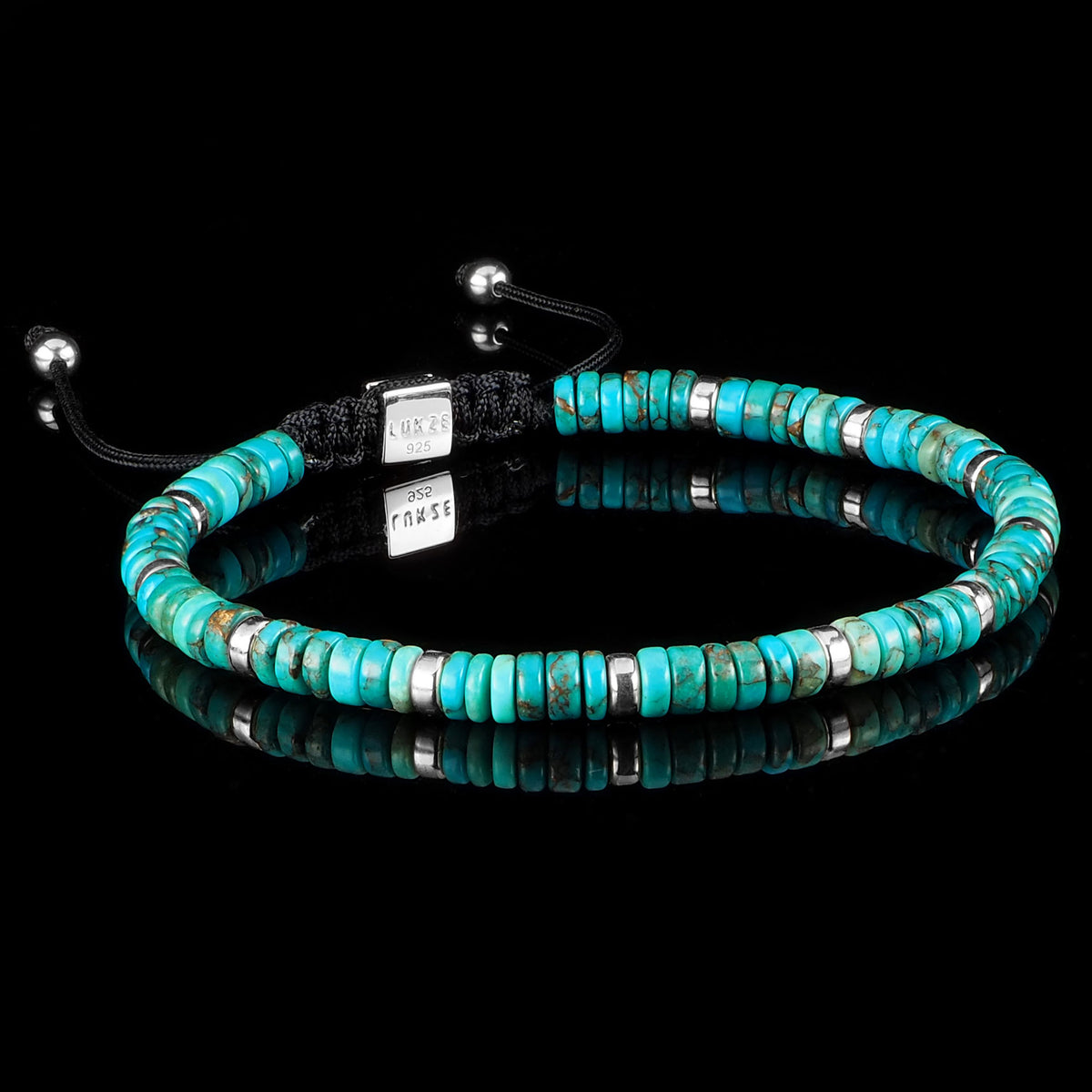 Hubei Turquoise + 925 Silver Macramé Bracelet