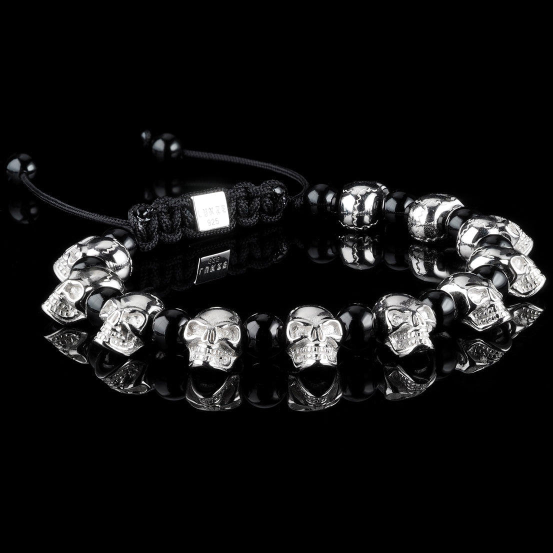 925 Skull + Onyx Macramé Bracelet