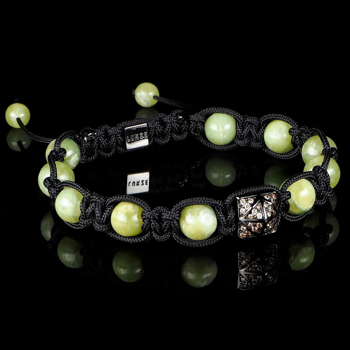 Olivenite + Diamond Shamballa Bracelet