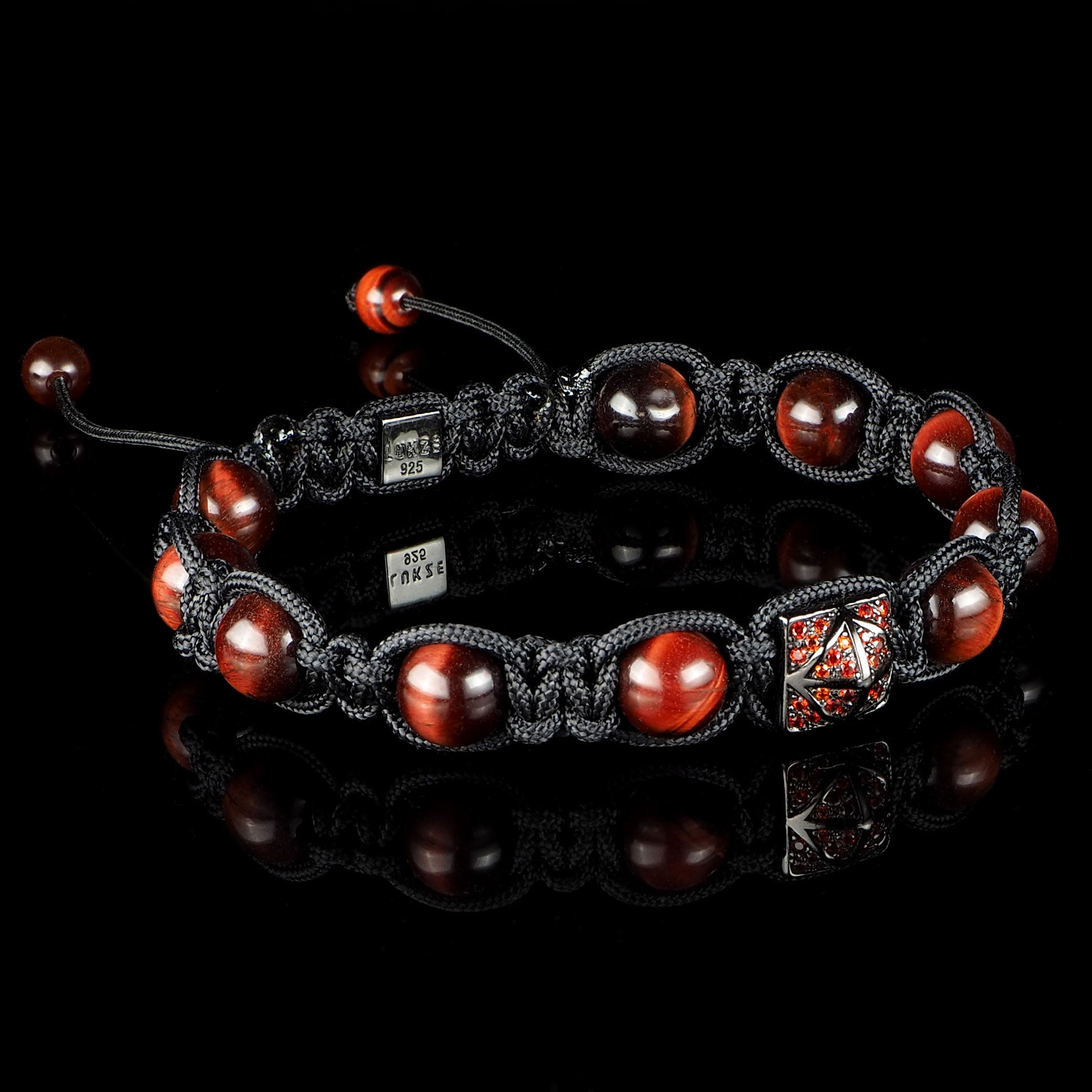 Red Tigereye + Diamond Shamballa Bracelet