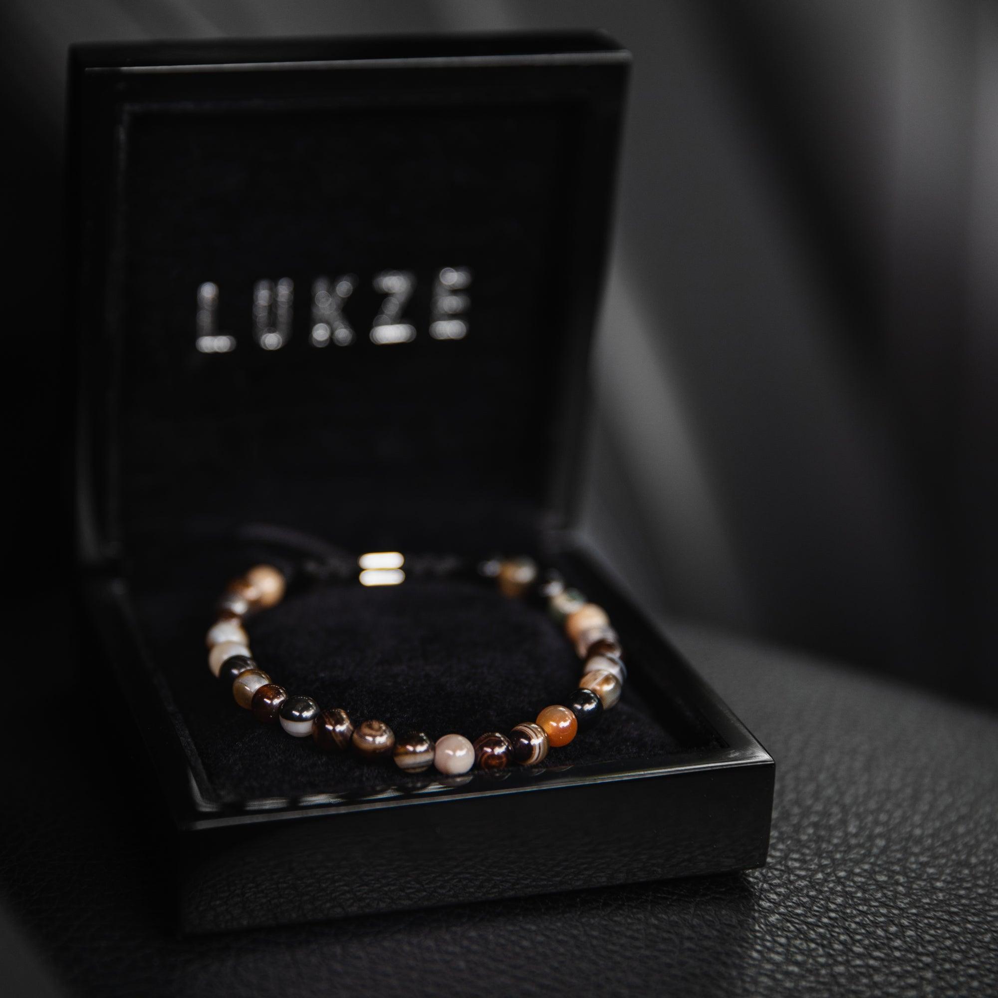 Brown Striped Agate Macramé Bracelet - Premium Mens Bead Bracelet - Lukze