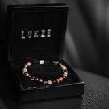Brown Striped Agate Macramé Bracelet - Premium Mens Bead Bracelet - Lukze