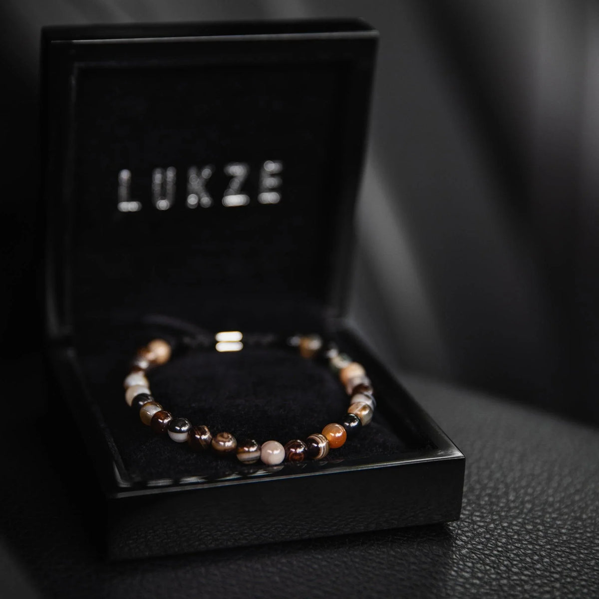Brown Striped Agate Macramé Bracelet - Premium Mens Bead Bracelet - Lukze