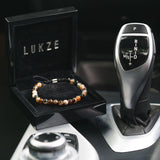 Brown Striped Agate Macramé Bracelet - Premium Mens Bead Bracelet - Lukze