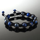 Blue Sediment Jasper Shamballa Bracelet - Premium Mens Bead Bracelet - Lukze