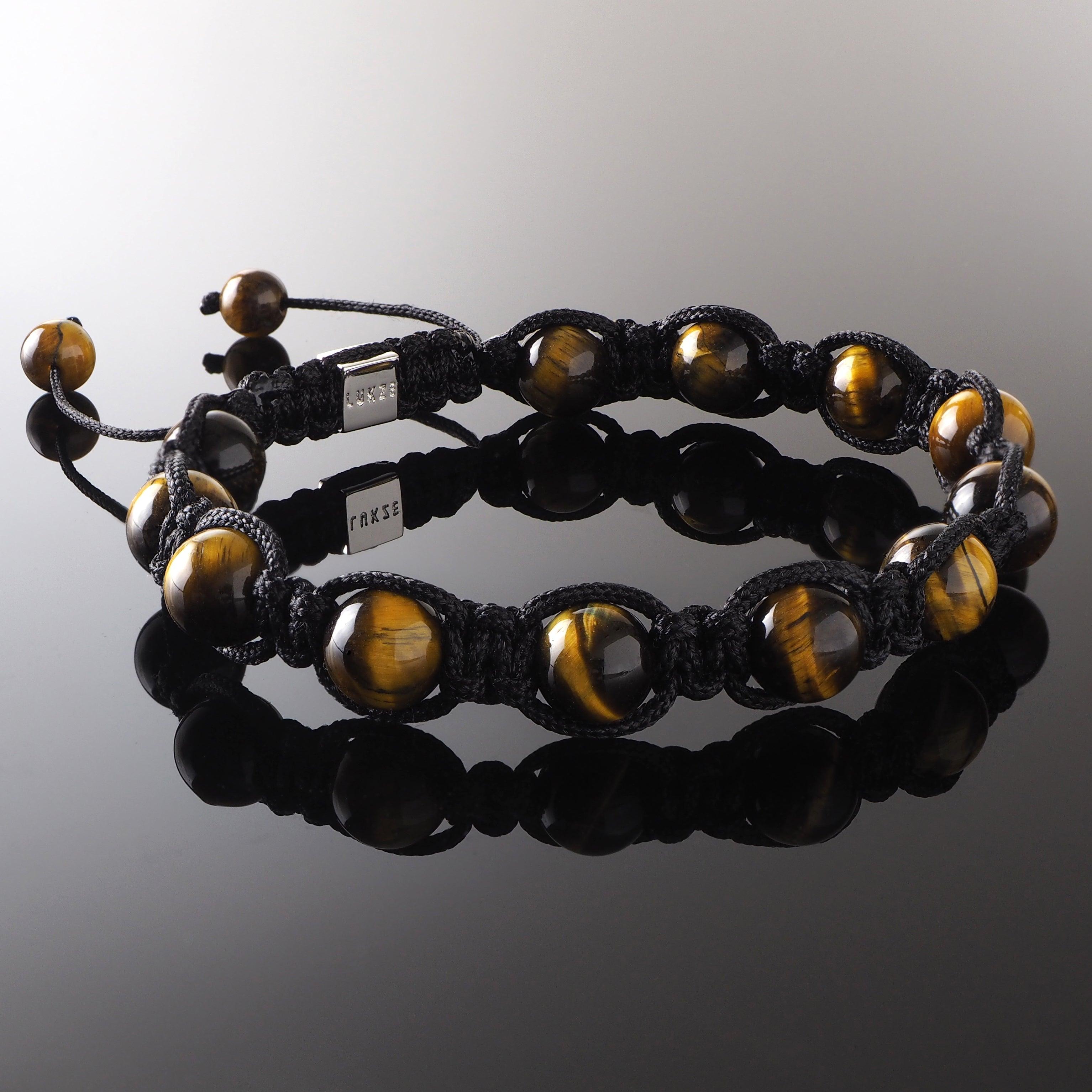 Yellow Tiger Eye Shamballa Bracelet - Premium Mens Bead Bracelet - Lukze