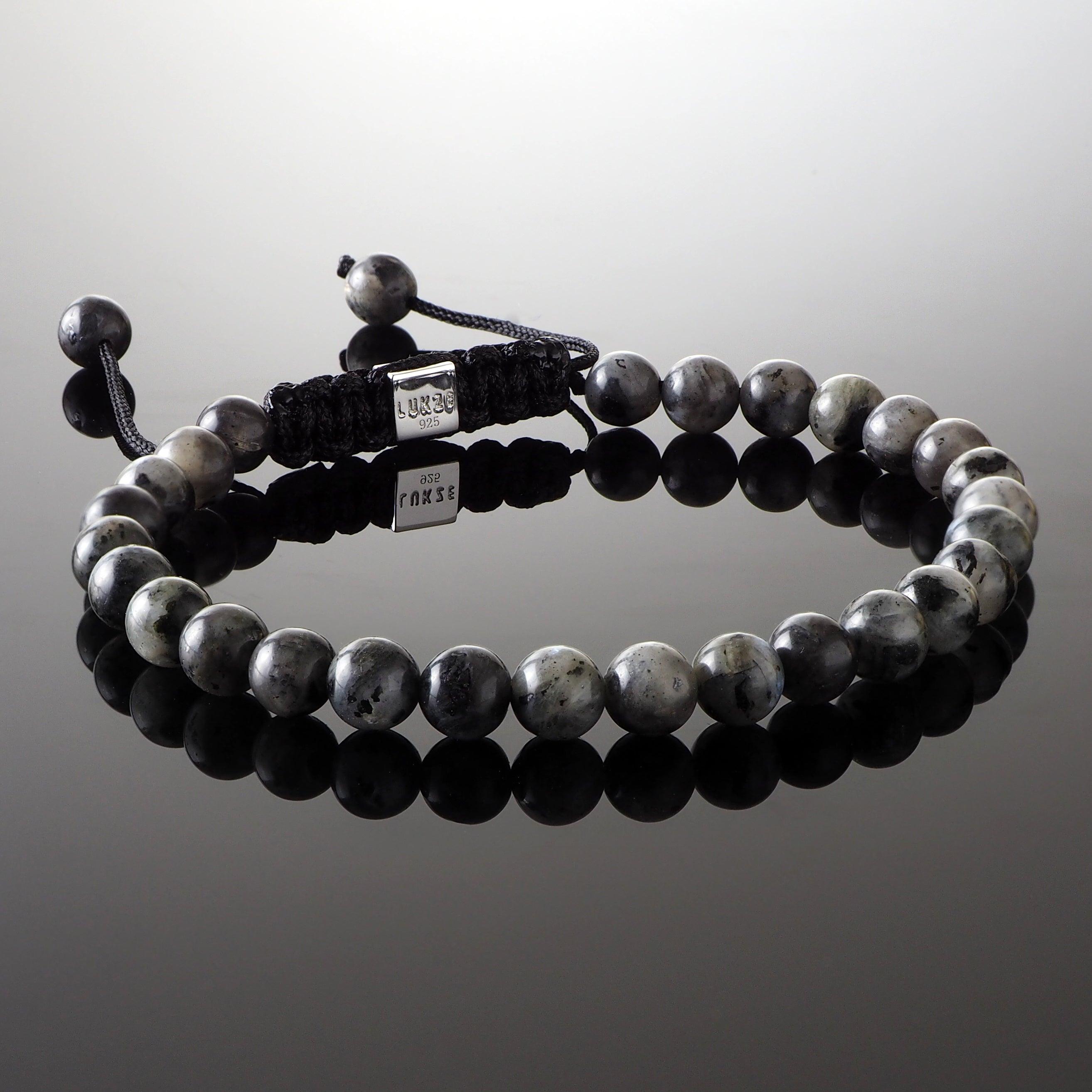 Larvikite Macramé Bracelet - Premium Mens Bead Bracelet - Lukze