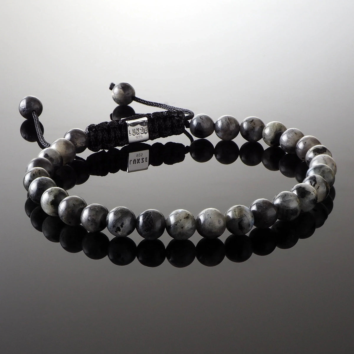 Larvikite Macramé Bracelet - Premium Mens Bead Bracelet - Lukze