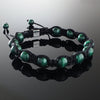 Natural Malachite Gemstone Handmade Beaded Shamballa Bracelet with 925 Sterling Silver Accents and Adjustable White Gold Slip Knot Closure - Spiritual Jewelry Stones