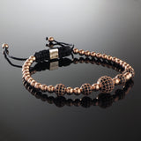 Handmade Beaded Macrame Bracelet with 925 Sterling Silver Adjustable Rose Gold Slip Knot Closure - Finished with Rose Gold filled 4mm beads and Cubic Zirconia CZ Diamond encrusted balls - Spiritual Jewelry Stones