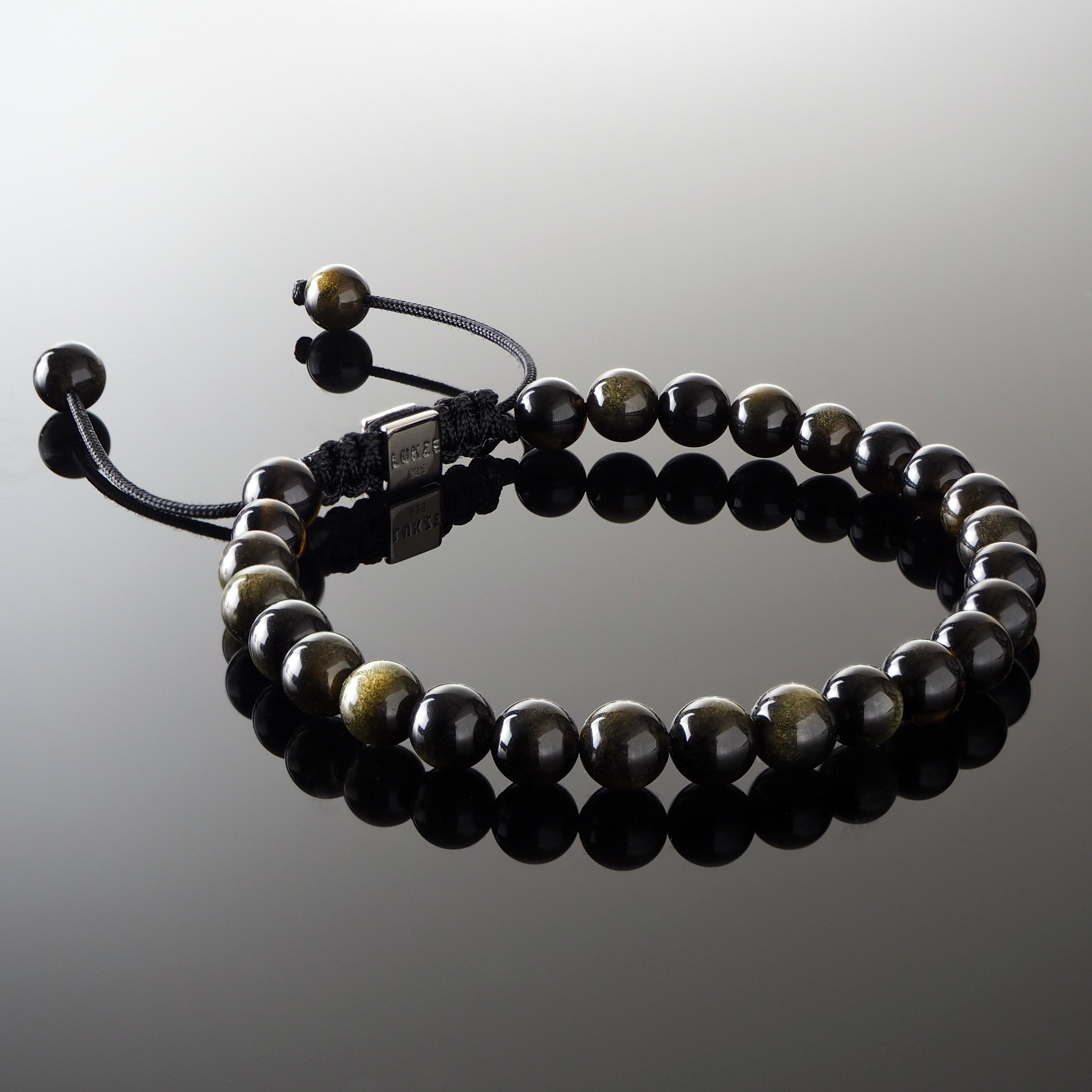 Golden Obsidian Macramé Bracelet - Premium Mens Bead Bracelet - Lukze