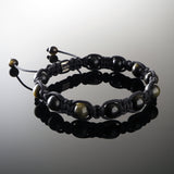 Golden Obsidian Shamballa Bracelet - Premium Mens Bead Bracelet - Lukze