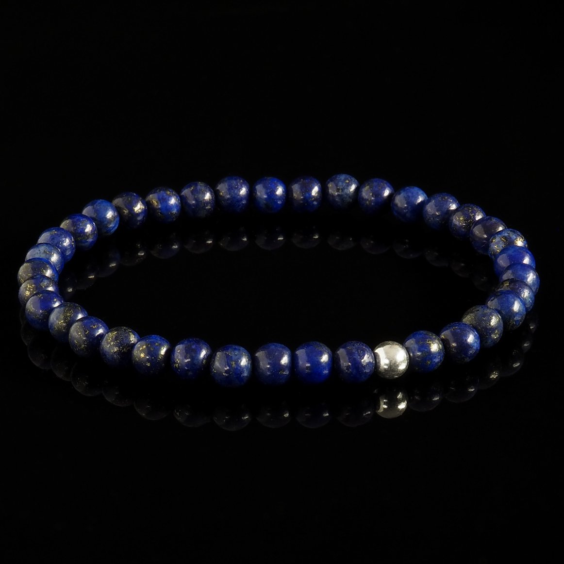 Lapis Lazuli + 925 Sterling Silver Bracelet - Premium Mens Bead Bracelet - Lukze