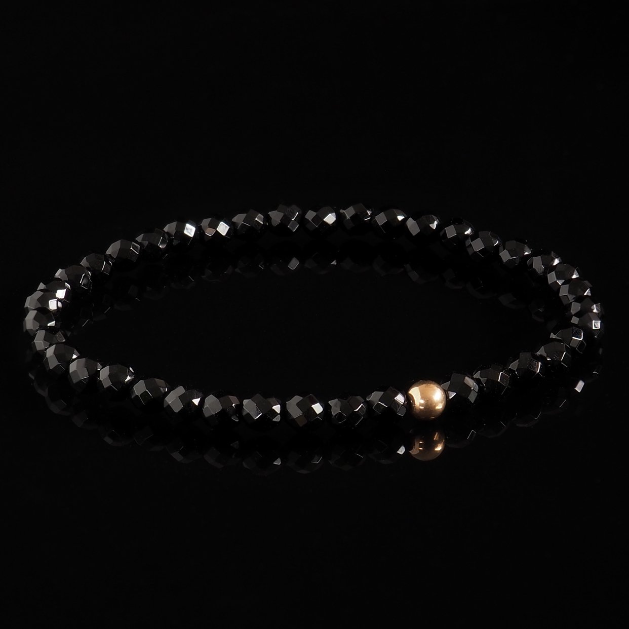 Faceted Onyx + Rose Gold Bracelet - Premium Mens Bead Bracelet - Lukze
