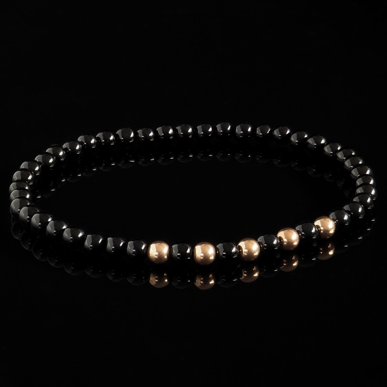 Onyx + Rose Gold Pentade Bracelet - Premium Mens Bead Bracelet - Lukze