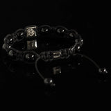 Lukze Onyx and Diamond Shamballa Bracelet with black beads and a silver square charm