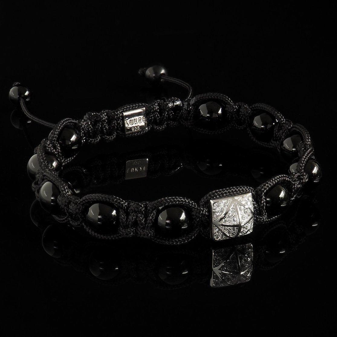 Onyx + Diamond Shamballa Bracelet - Premium Mens Bead Bracelet - Lukze