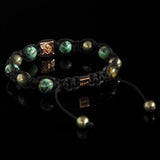 Lukze Shamballa bracelet with African Turquoise and Pyrite beads on black cord