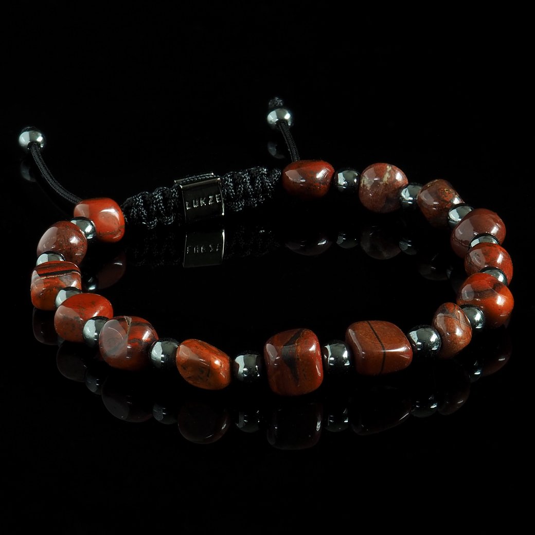 Red Jasper Nugget + Hematite Bracelet - Premium Mens Bead Bracelet - Lukze