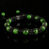 Lukze Chrome Diopside Shamballa Bracelet with green gemstone beads and black cord