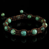 African Turquoise Shamballa Bracelet by Lukze with green stone beads and brown cord