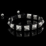 Stargazer Shamballa Bracelet by Lukze featuring silver square charms on a black cord.