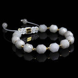 Moonstone and gold macramé bracelet with white gemstone beads by Lukze