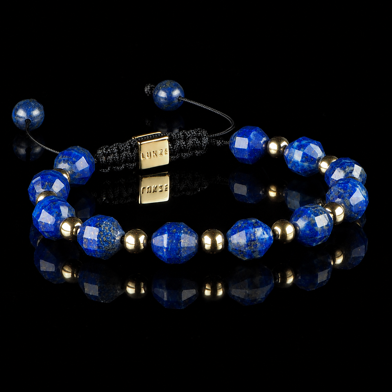 Lapislazuli- und Gold-Makramee-Armband