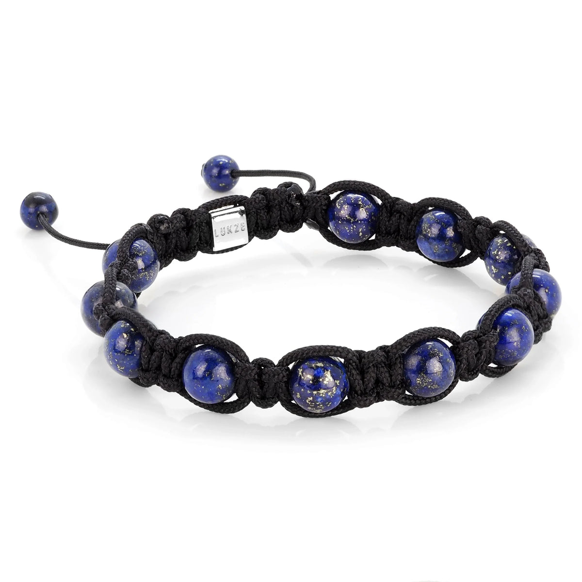 Lapis Lazuli Shamballa Bracelet with blue patterned beads and black cord