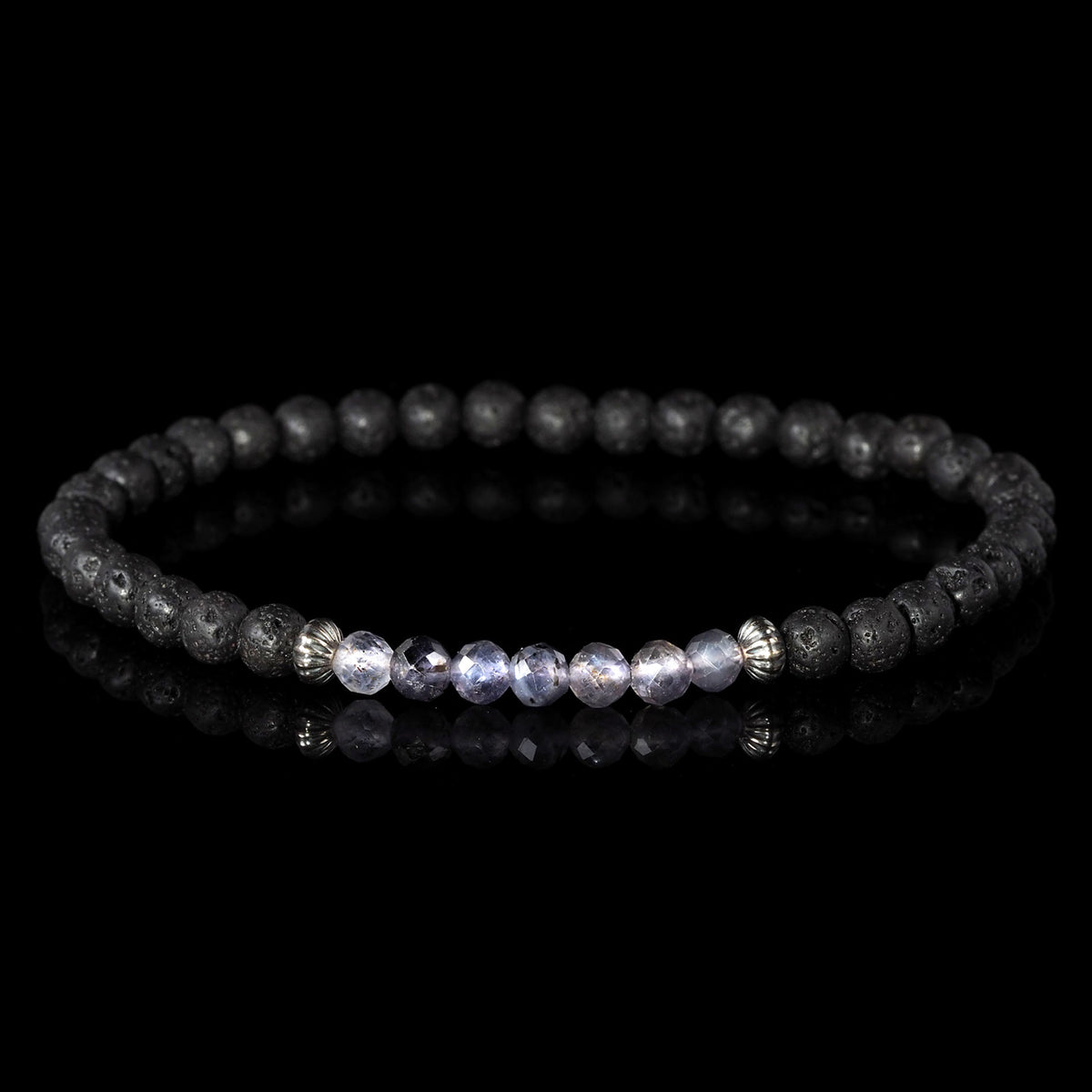 Iolite, Lava + 925 Silver Bracelet