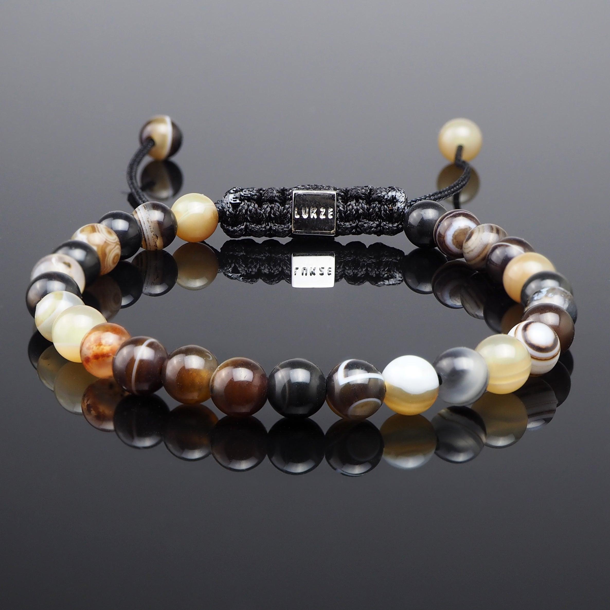 Brown Striped Agate Macramé Bracelet - Premium Mens Bead Bracelet - Lukze