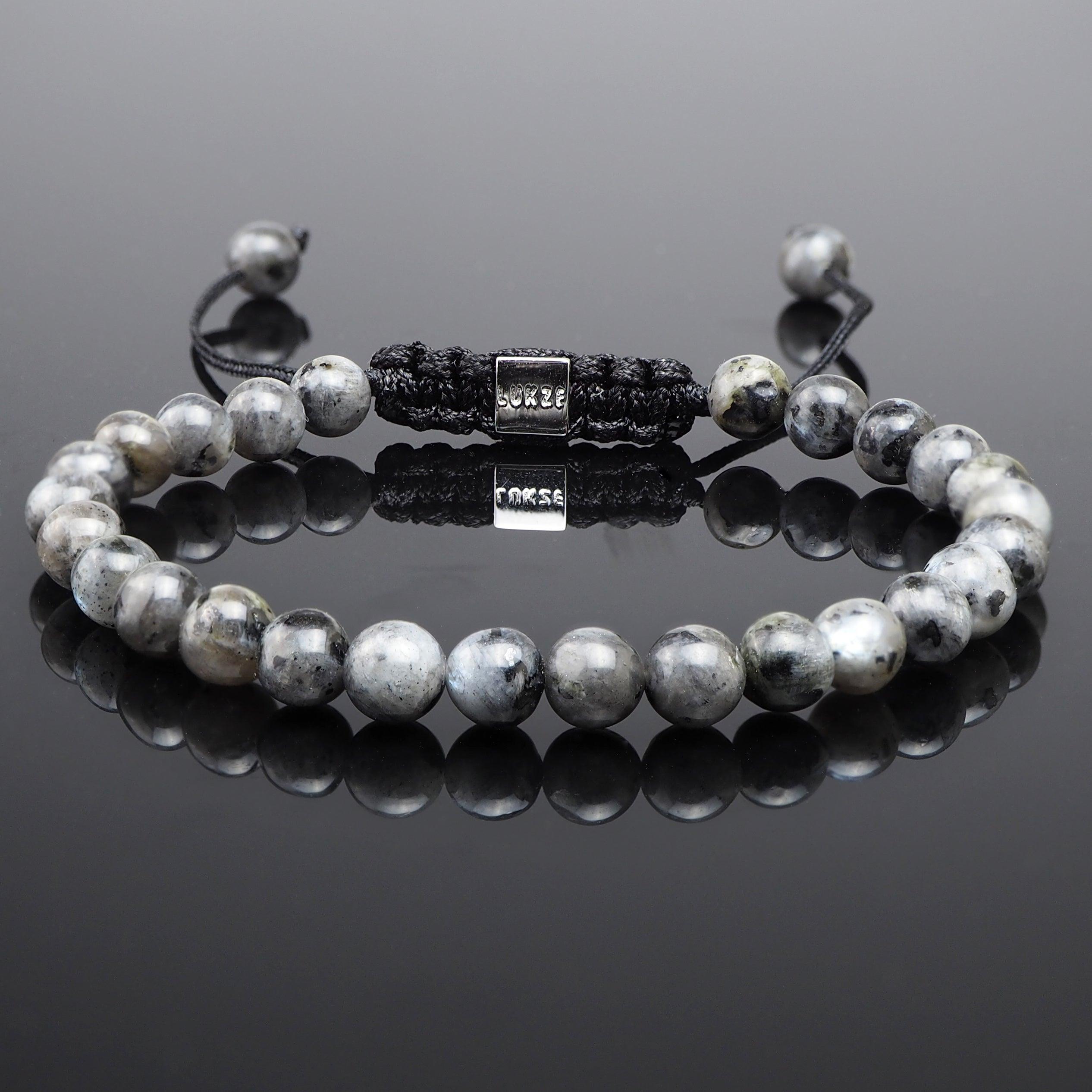 Larvikite Macramé Bracelet - Premium Mens Bead Bracelet - Lukze