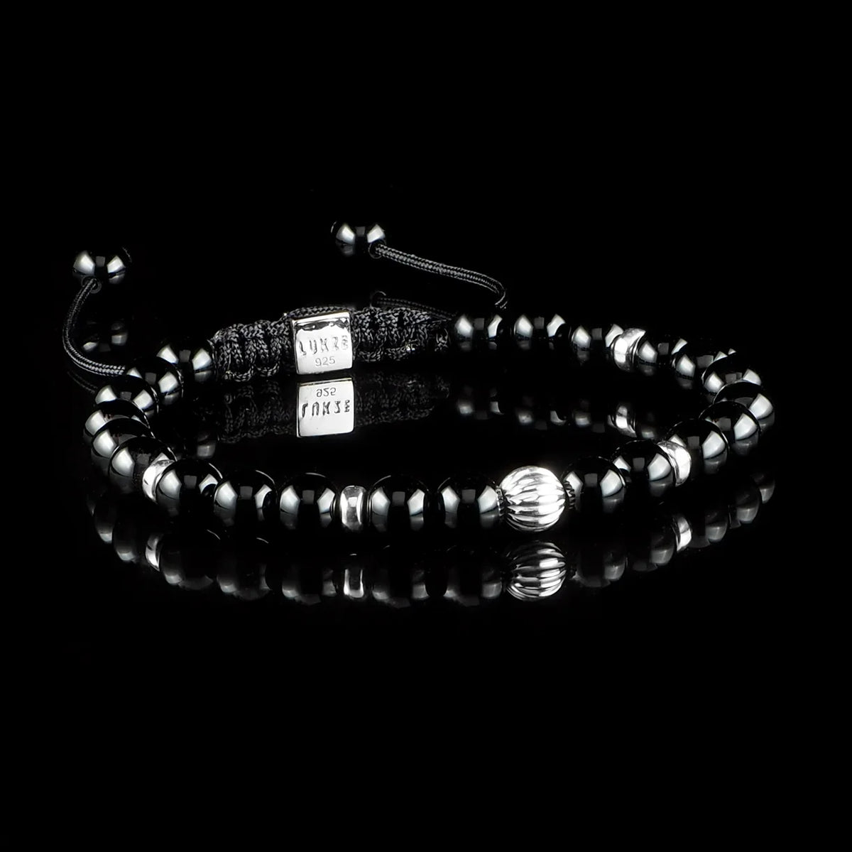 Onyx + 925 Silver Macramé Bracelet