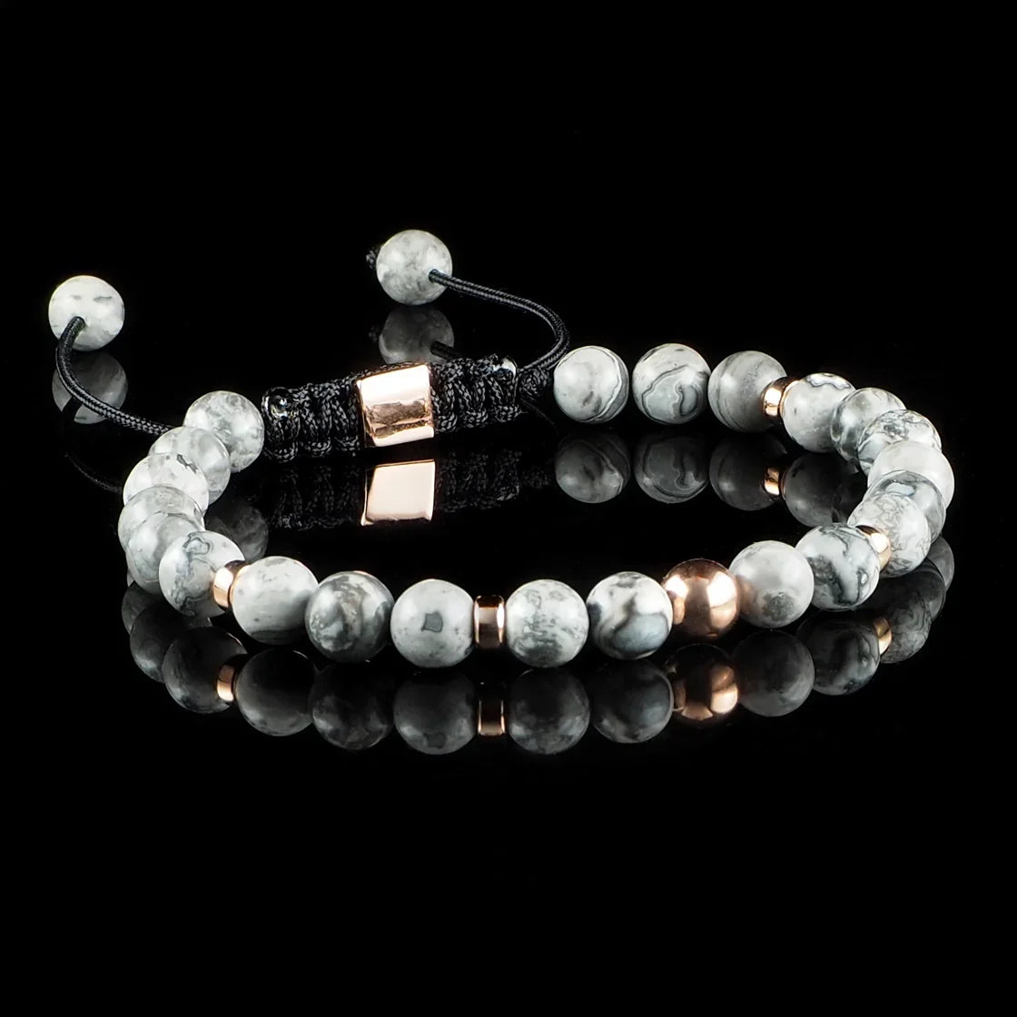 Landscape Jasper + Rose Gold Macramé Bracelet