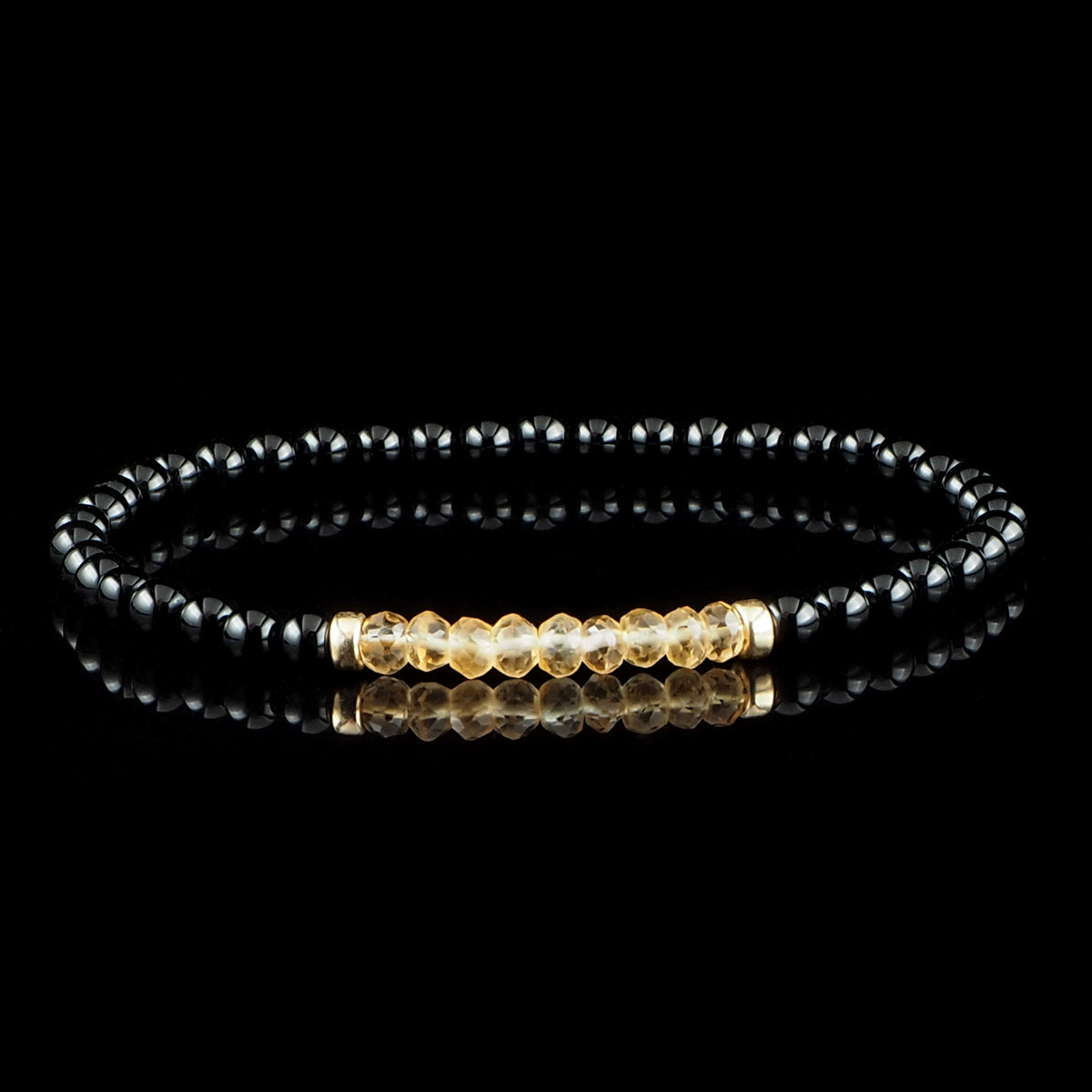 Citrine, Onyx + Yellow Gold Bracelet