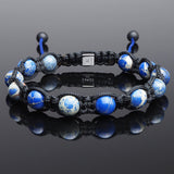 Blue Sediment Jasper Shamballa Bracelet - Premium Mens Bead Bracelet - Lukze