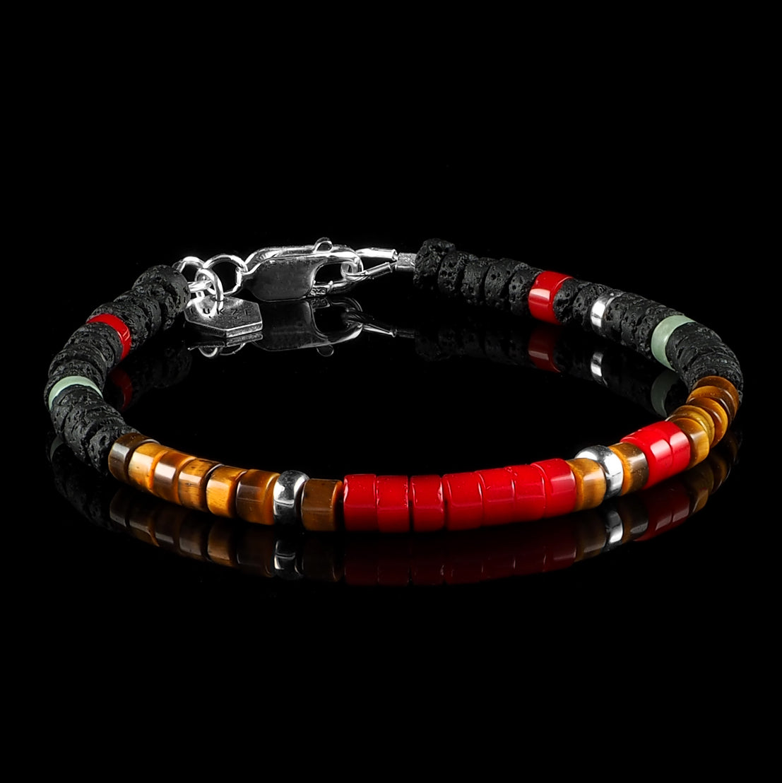 Coral, Tigereye, Onyx + Jade Wire Bracelet