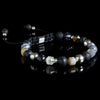 Lukze Botswana Macramé Bracelet with mixed black, grey, and gold natural stone beads.