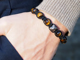 Champagne CZ Diamond + Yellow Tiger's Eye Shamballa Bracelet - Premium Mens Bead Bracelet - Lukze