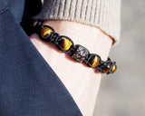 Champagne CZ Diamond + Yellow Tiger's Eye Shamballa Bracelet - Premium Mens Bead Bracelet - Lukze