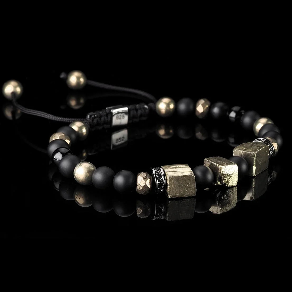 Lukze Golden Lustre Macramé Bracelet with matte black beads and gold-tone accents