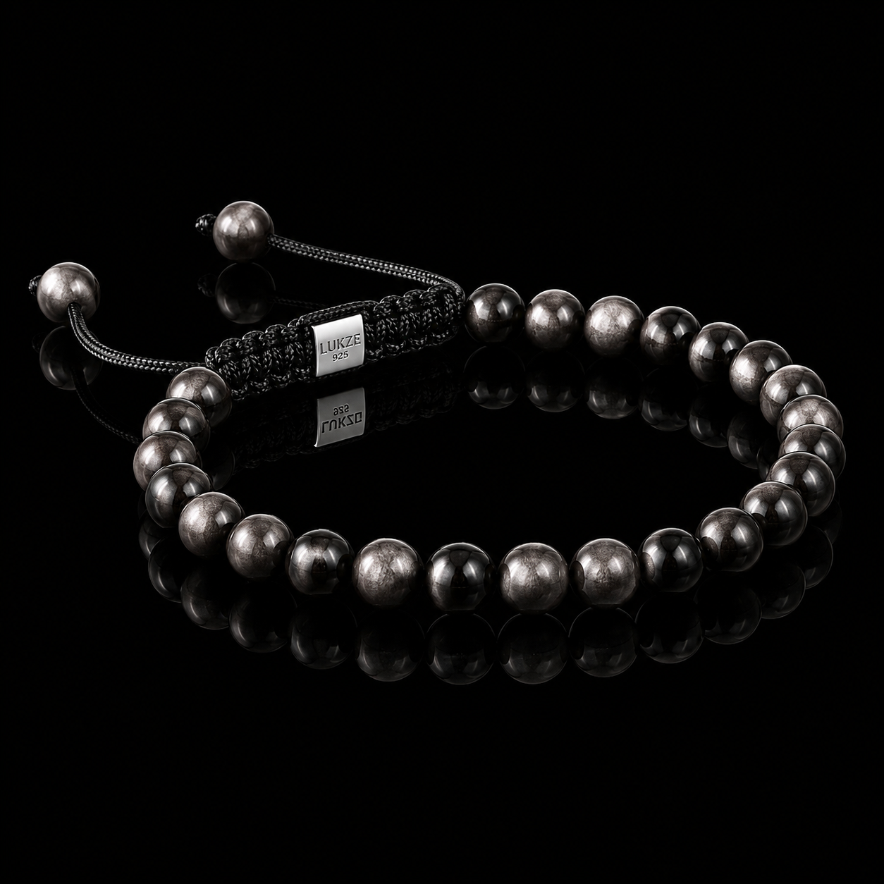 Silver Sheen Obsidian Macramé Bracelet
