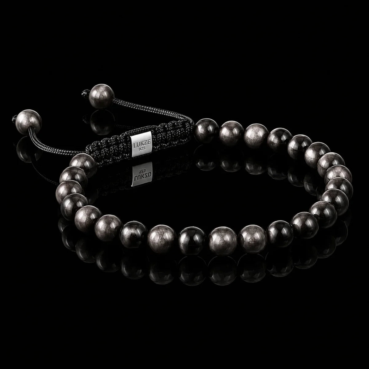 Silver Sheen Obsidian Macramé Bracelet