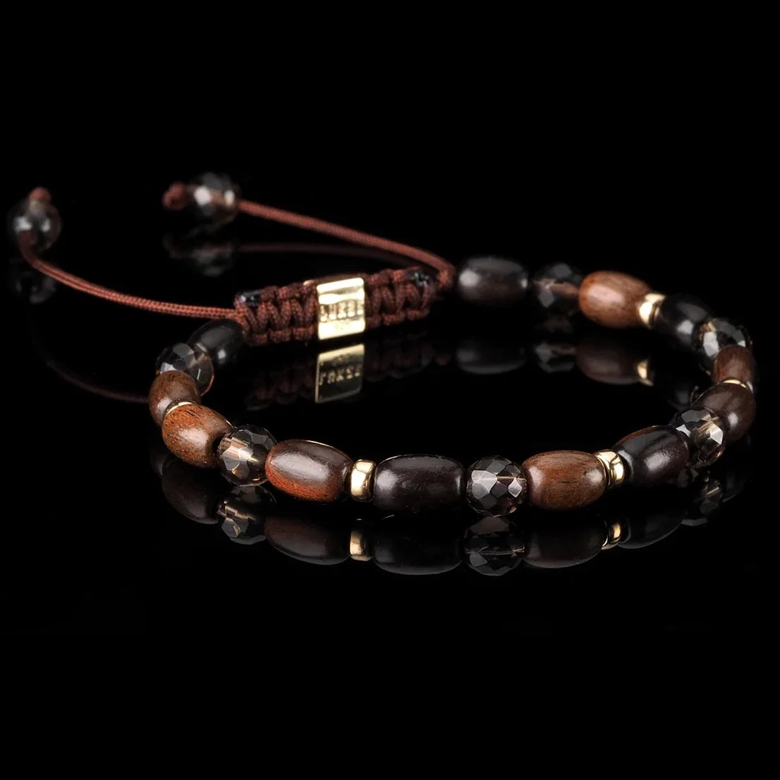 Tiger Kamagong Wood, Quartz + Gold Macramé Bracelet