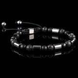 Lukze Triple Black V2 Macramé Bracelet with black lava stone and silver beads