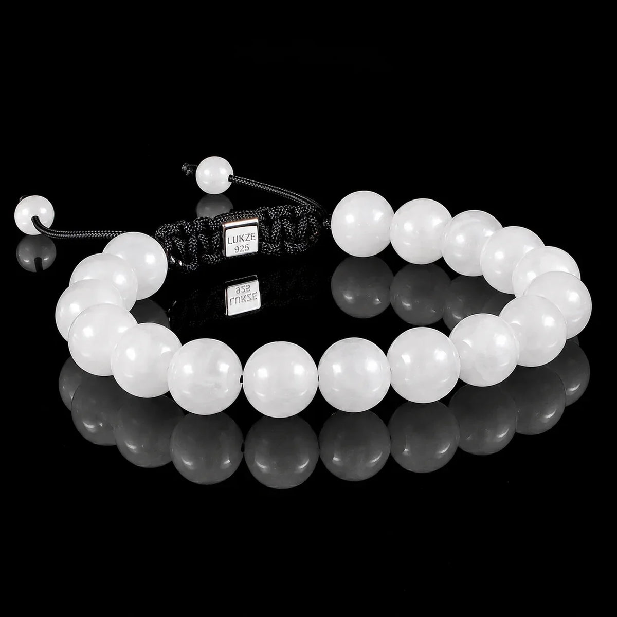 White Jade 10mm Macramé Bracelet