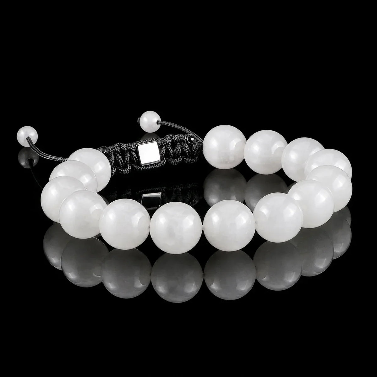 White Jade 12mm Macramé Bracelet