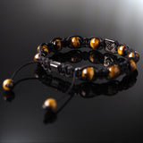 Champagne CZ Diamond + Yellow Tiger's Eye Shamballa Bracelet - Premium Mens Bead Bracelet - Lukze