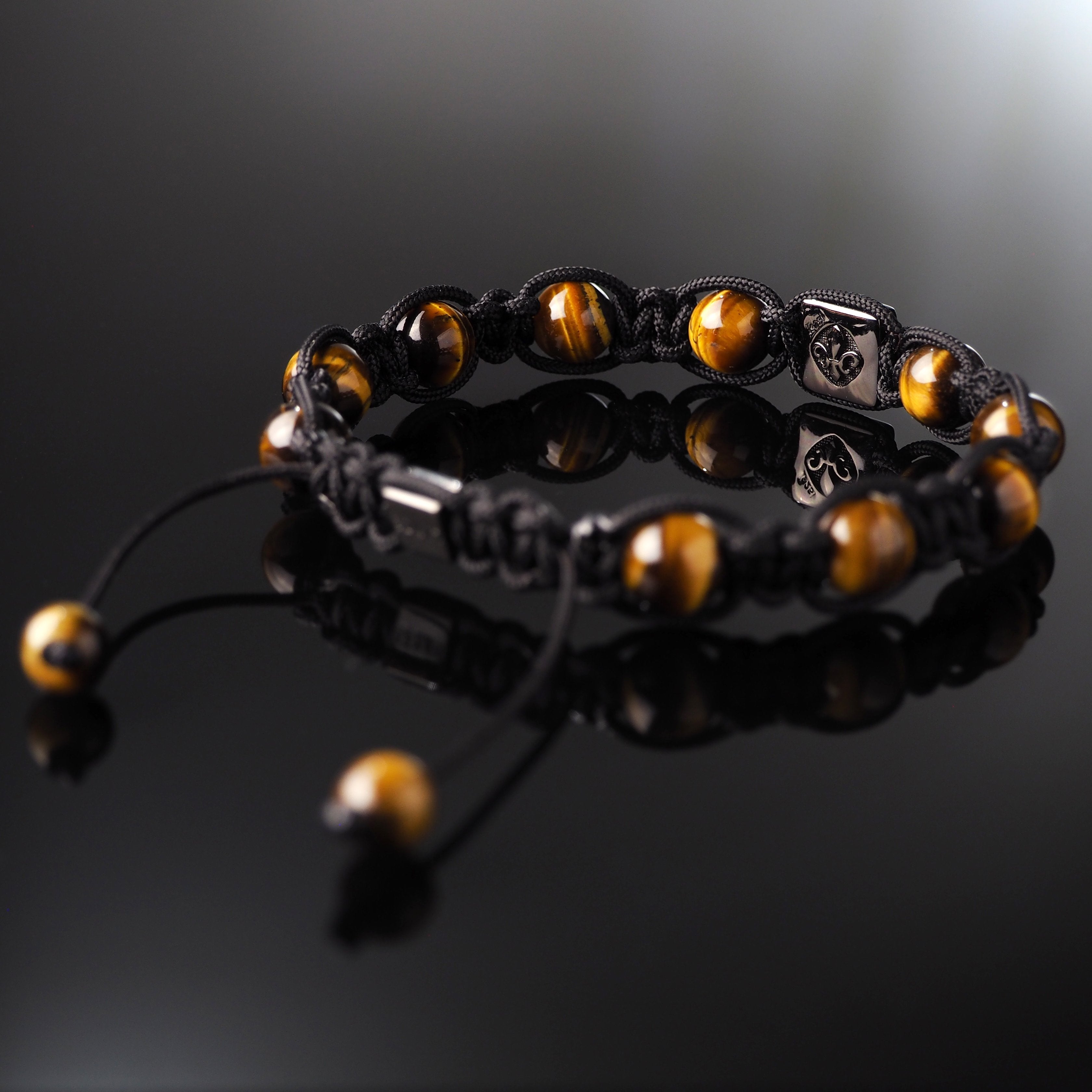 Champagne CZ Diamond + Yellow Tiger's Eye Shamballa Bracelet - Premium Mens Bead Bracelet - Lukze
